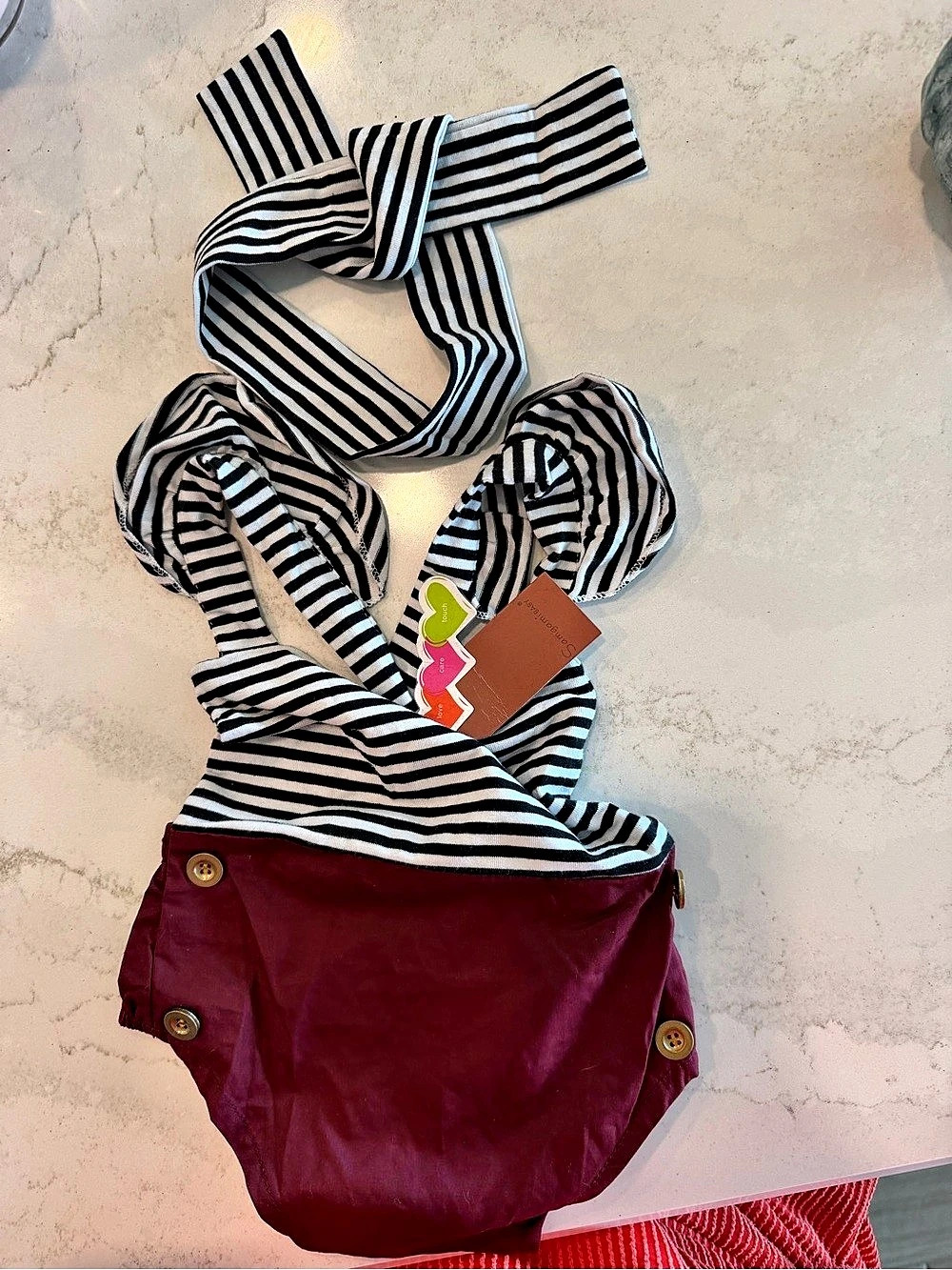 Nautical Striped Burgundy Baby Romper NWT